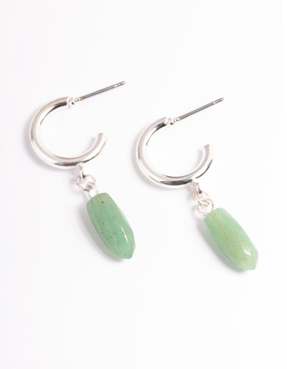 Silver Green Fluorite Mini Shard Hoop Earrings