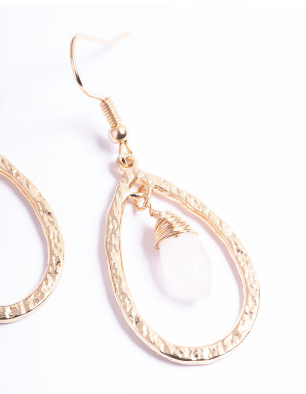 Gold Rose Quartz Small Double Teardrop Earrings