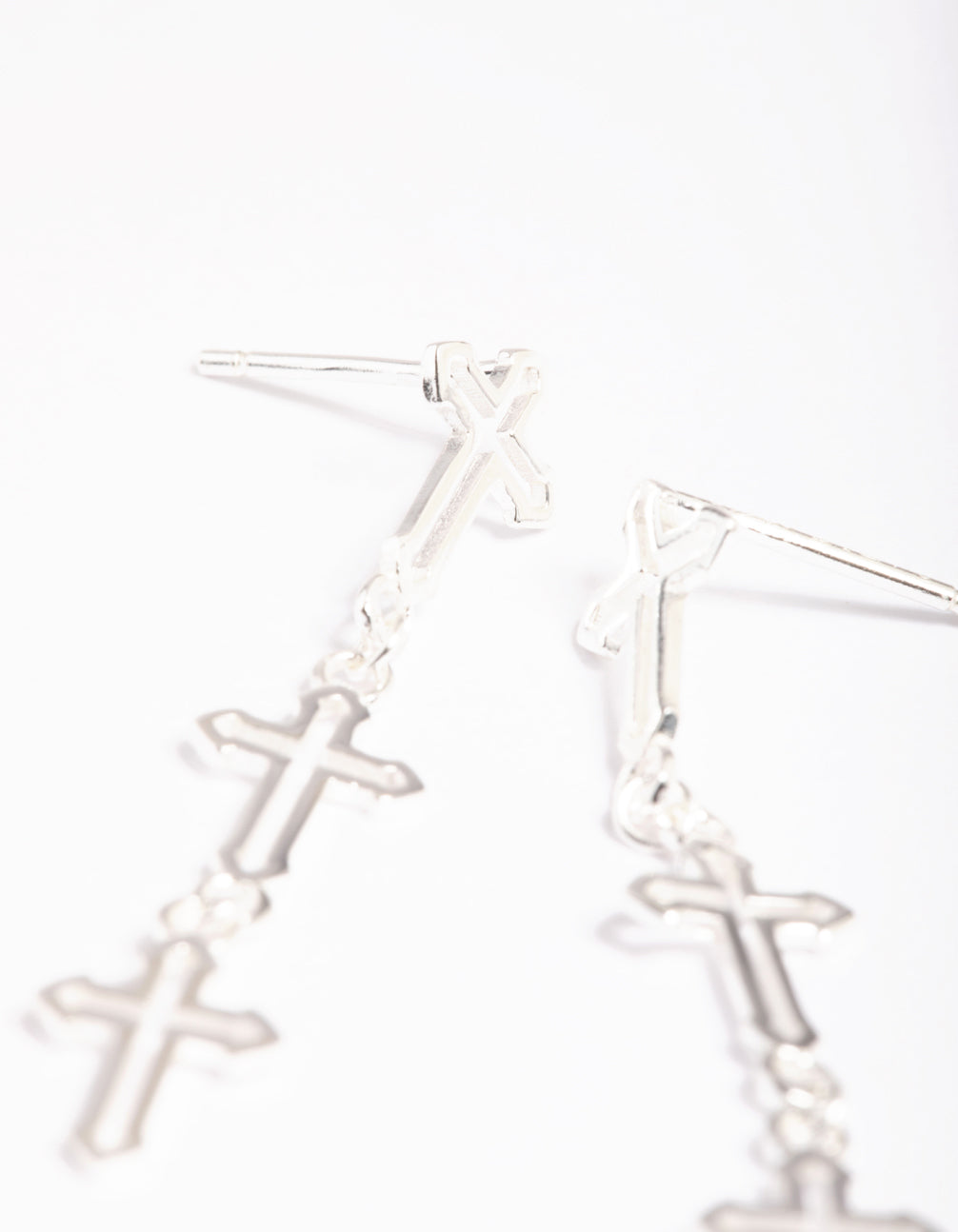 Gold Plated Sterling Silver Triple Cross Drop Earrings