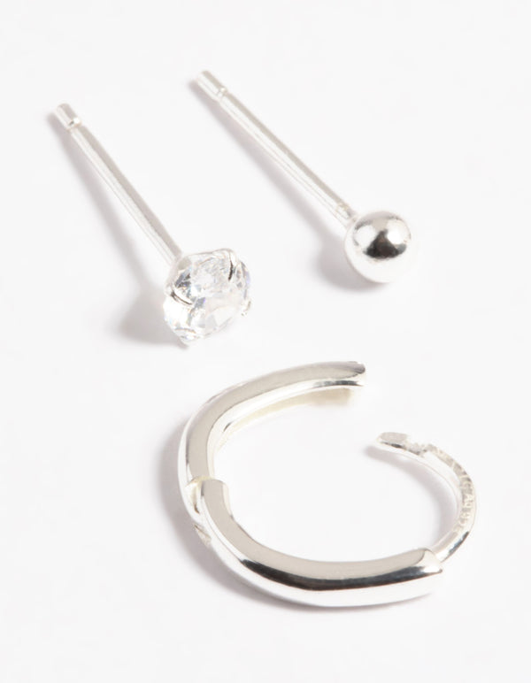 Sterling Silver Cubic Zirconia Ball & Huggie Curated Ear Pack