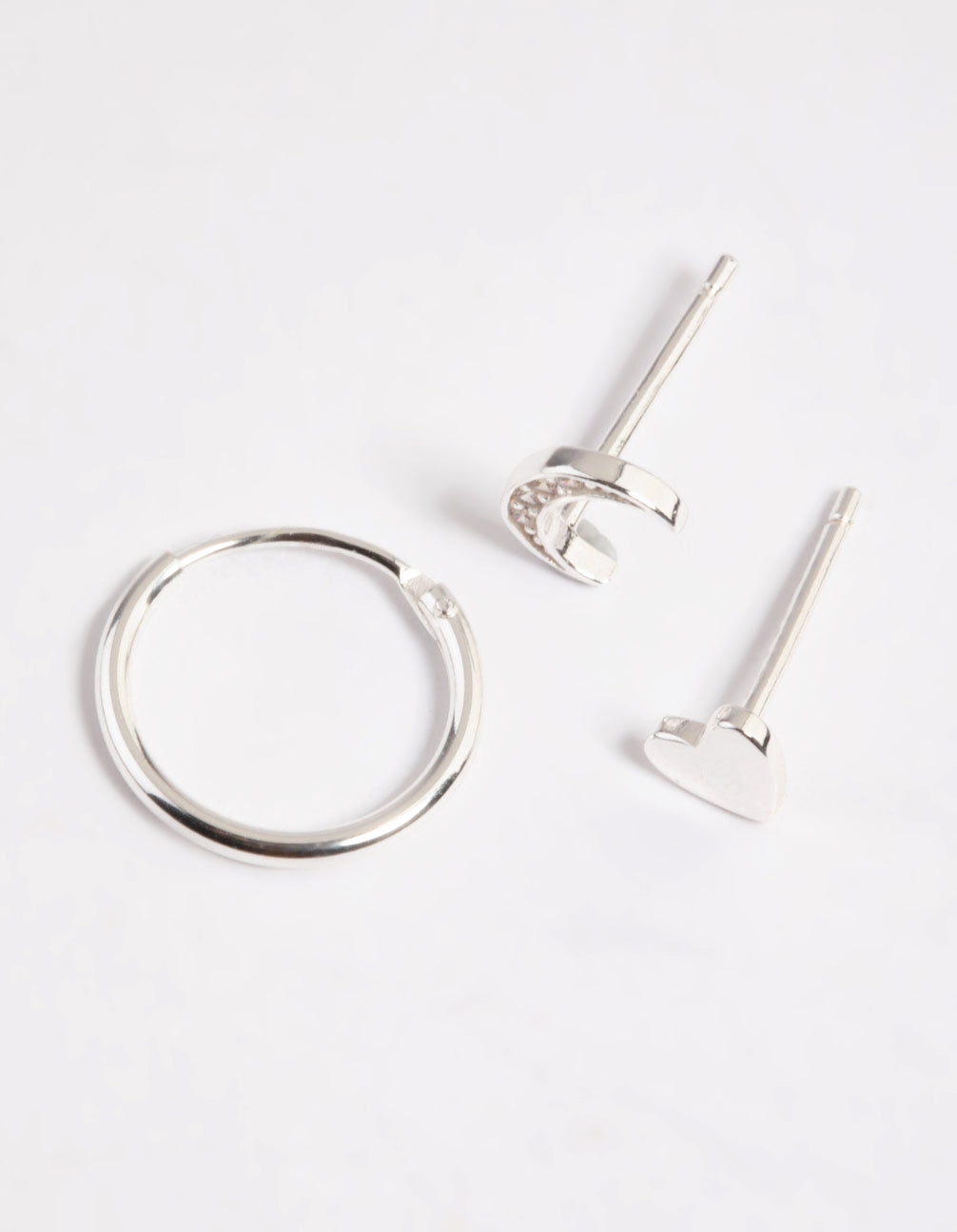 Sterling Silver Cubic Zirconia Heart & Moon Curated Ear Pack