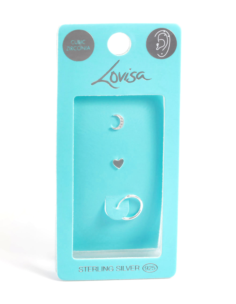 Sterling Silver Cubic Zirconia Heart & Moon Curated Ear Pack