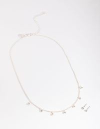 Silver Diamante Droplet Necklace & Stud Earrings - link has visual effect only