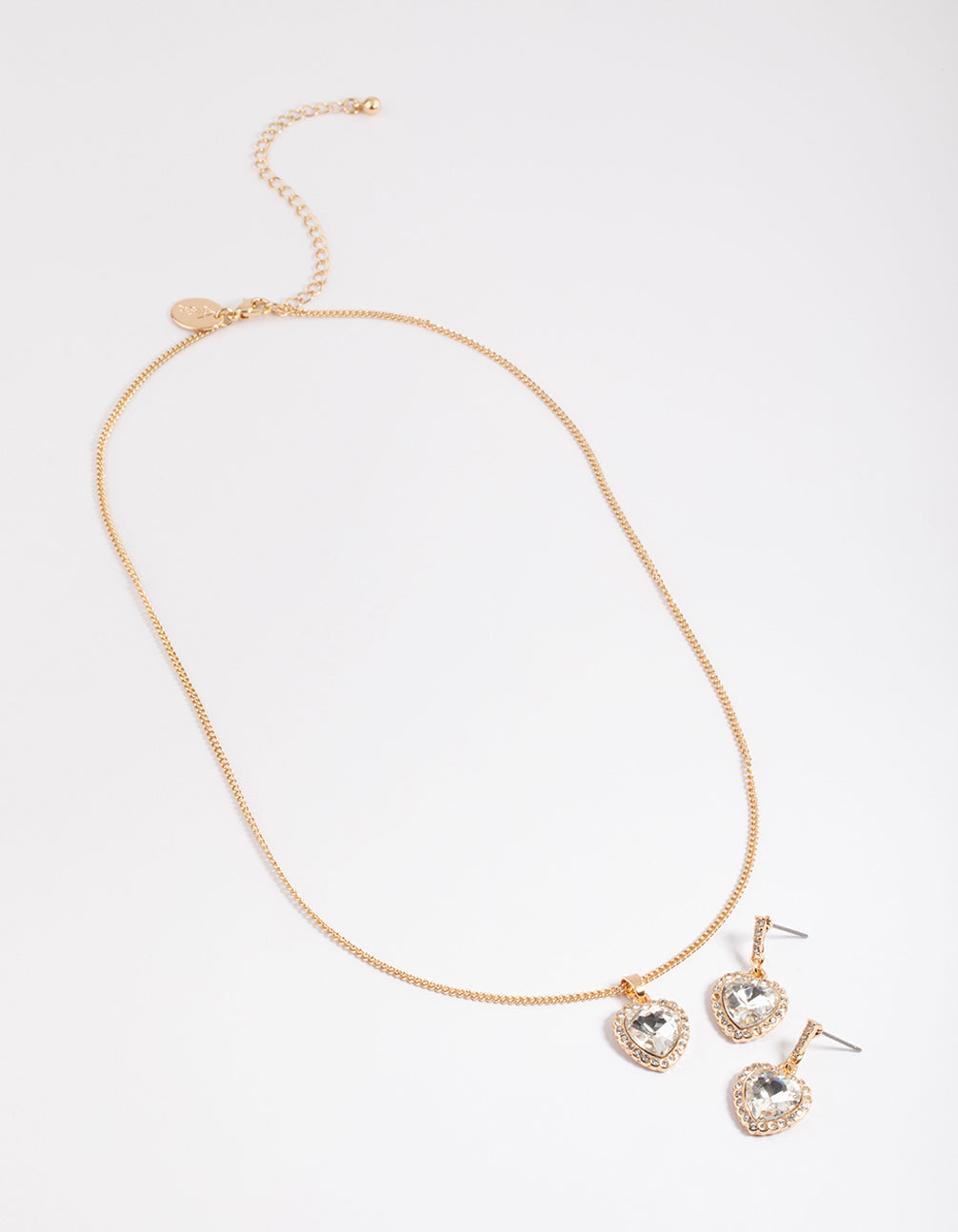 Gold Heart Halo Necklace & Drop Earrings