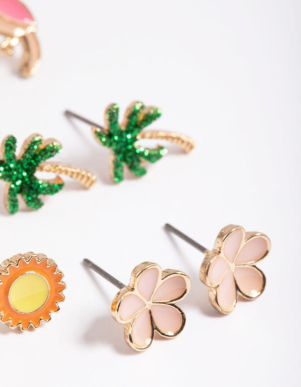 Kids Gold Tropicana Stud Earrings 6-Pack