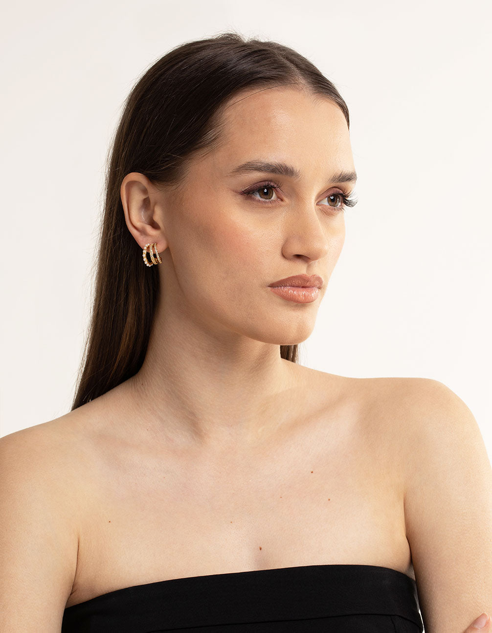 Gold Plated Cubic Zirconia Triple Row Hoop Earrings