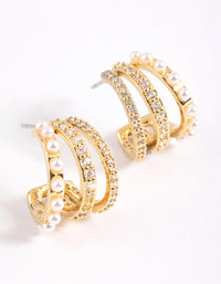 Gold Plated Cubic Zirconia Triple Row Hoop Earrings - link has visual effect only