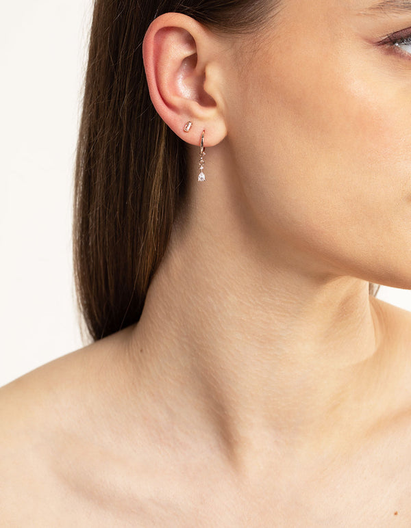 Rose Gold Plated Crystal Pear Huggie Earrings 6-Pack