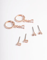 Rose Gold Plated Crystal Pear Huggie Earrings 6-Pack - link has visual effect only