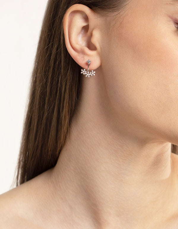 Rose Gold Plated Cubic Zirconia Flower Jacket Earring