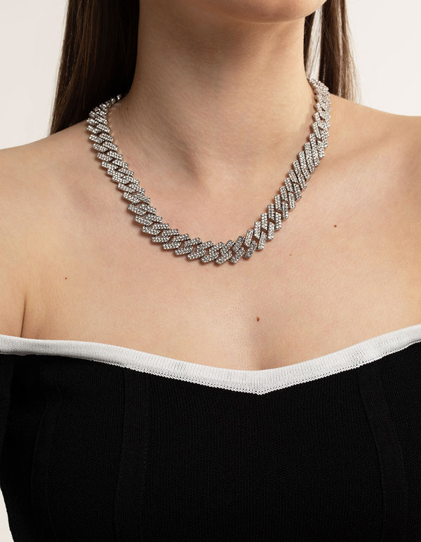 Silver Diamante Miami Chain Necklace