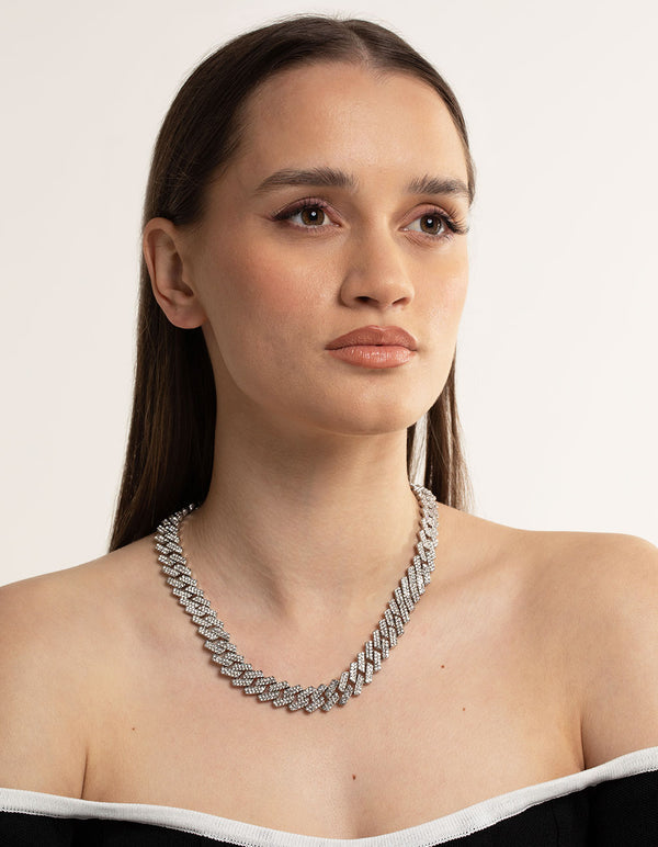 Silver Diamante Miami Chain Necklace