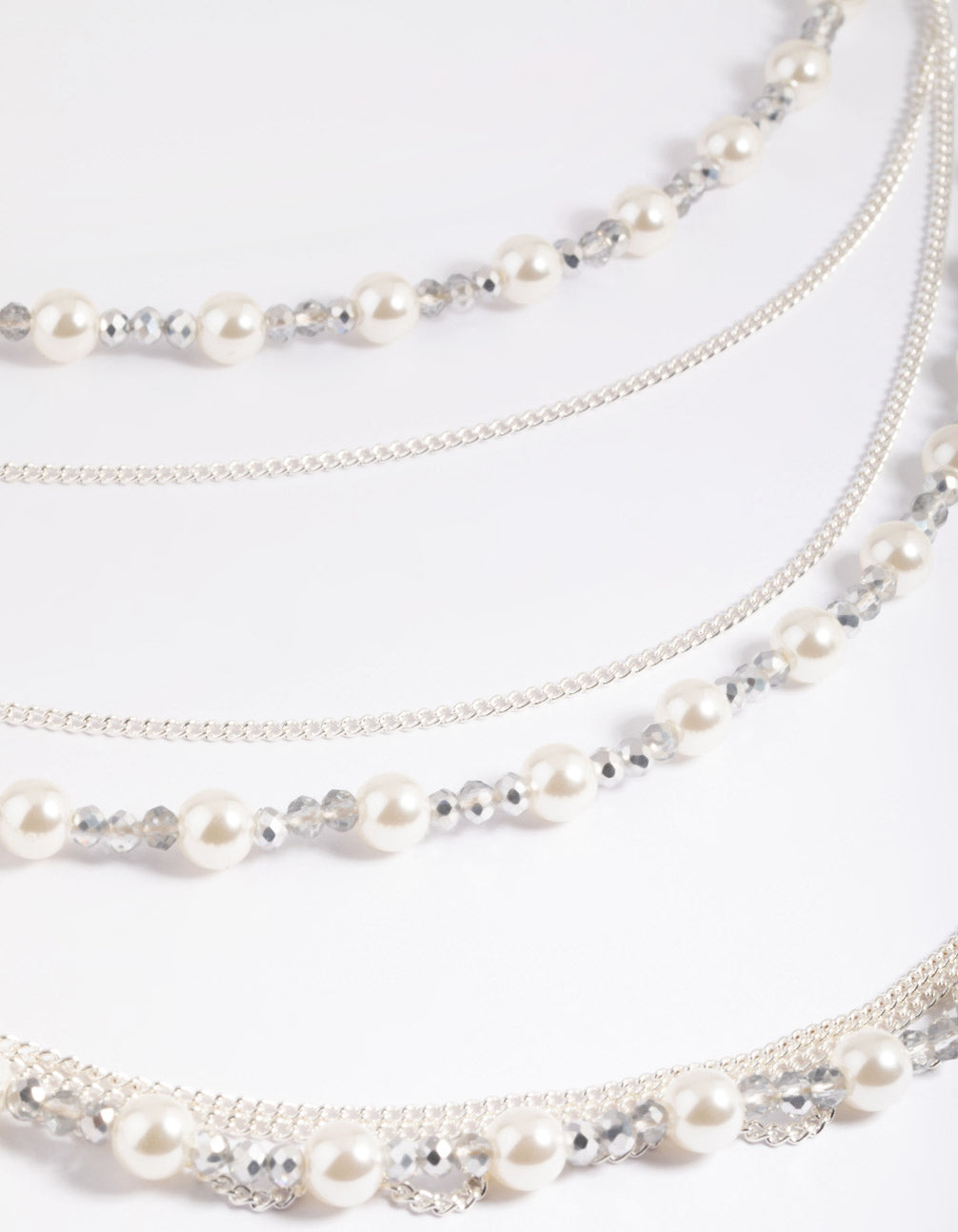 Silver Bead & Facet Multi-Row Long Necklace