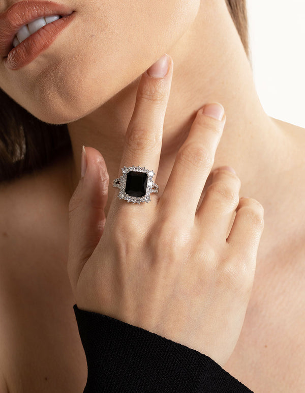 Silver Cubic Zirconia Emerald Ring