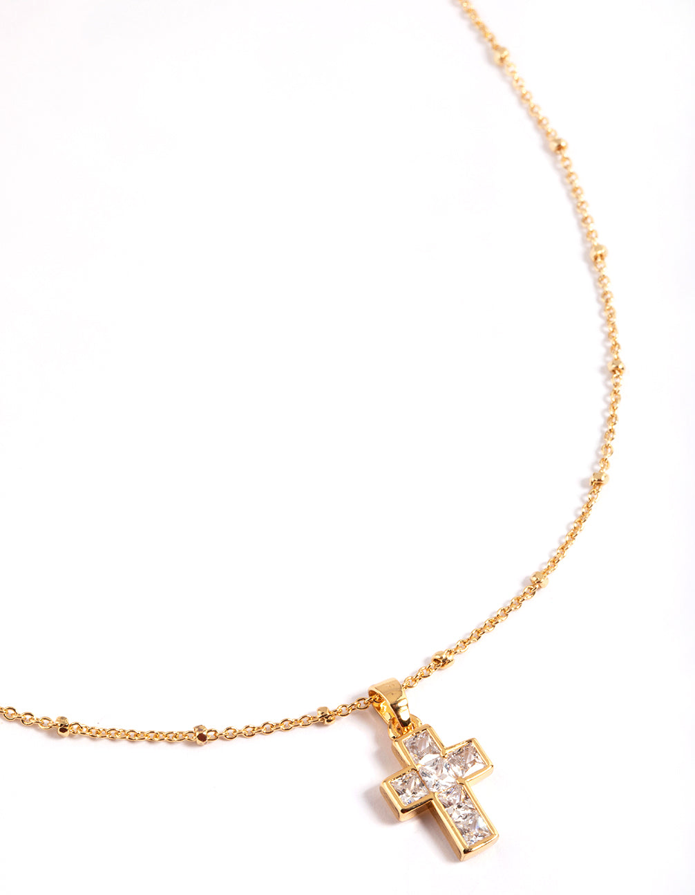 Gold Plated Cubic Zirconia Cross Ball Necklace