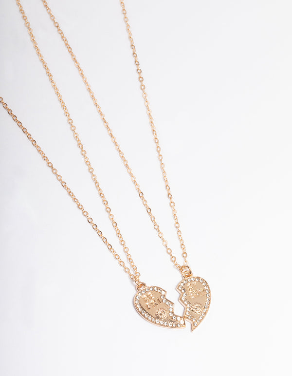 Gold BFF Diamante Heart Necklace Pack