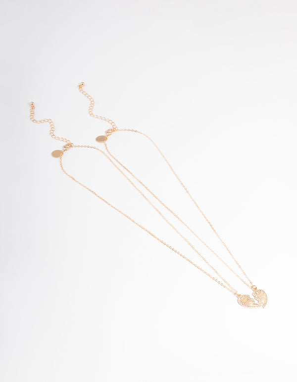 Gold BFF Diamante Heart Necklace Pack