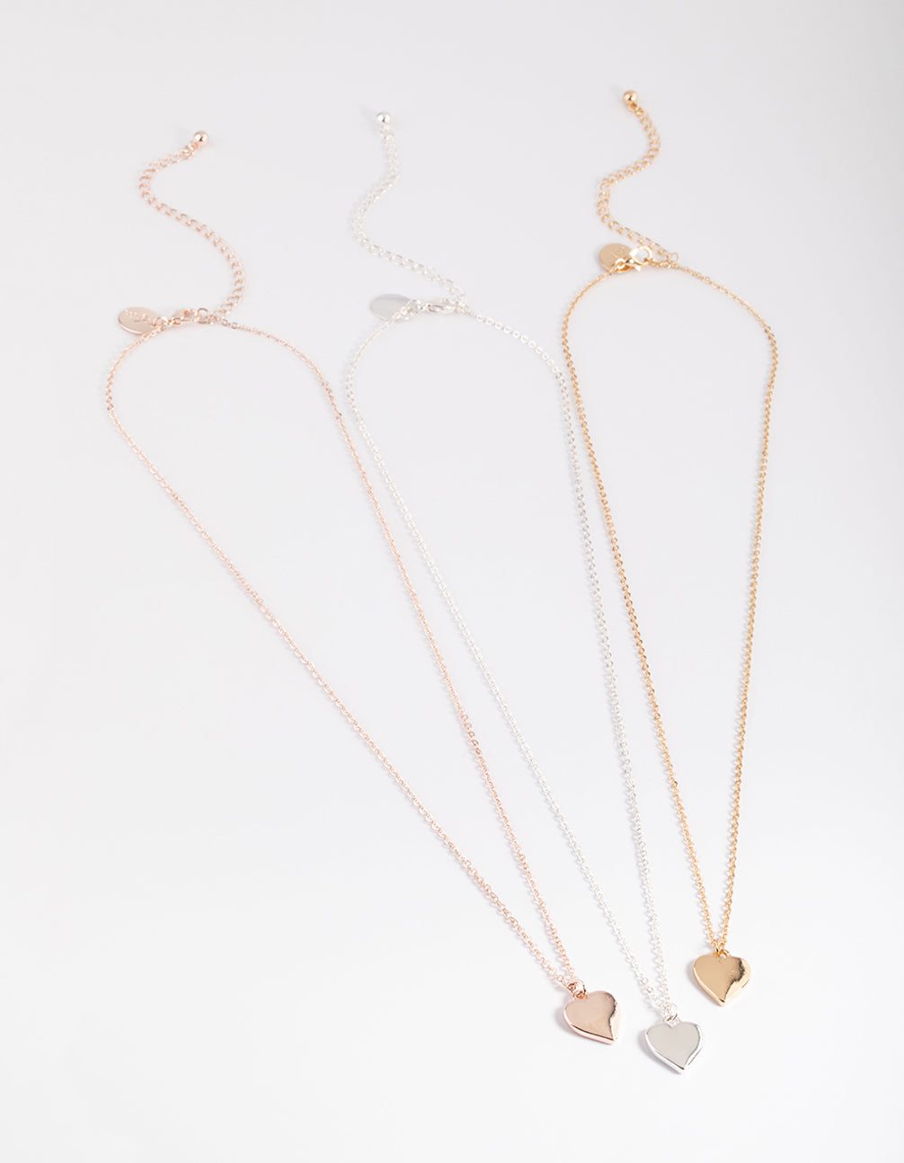 Mixed Metal Polished Heart Necklace Pack