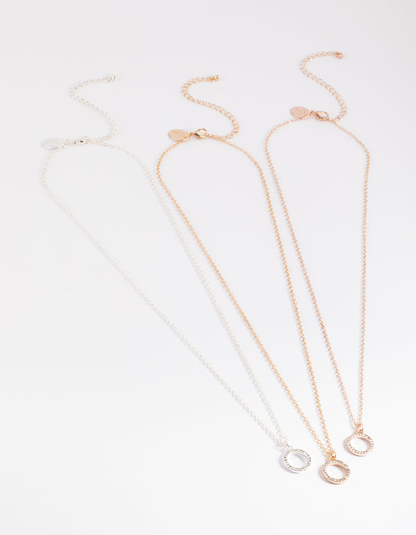 Mixed Metal Diamante Open Circle Necklace Pack