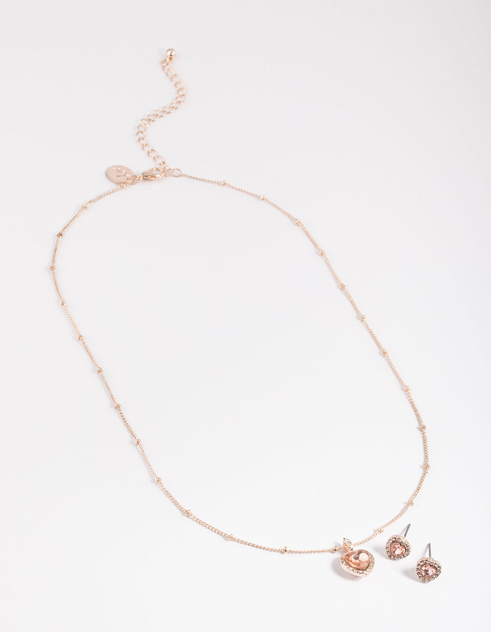 Rose Gold Heart Halo Ball Necklace & Earring Set
