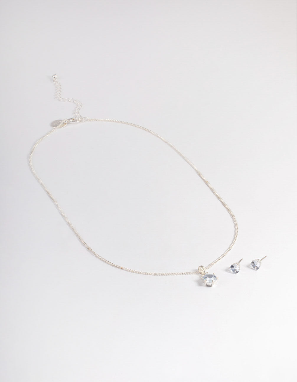 Silver Plated Cubic Zirconia Necklace & Stud Earrings Set