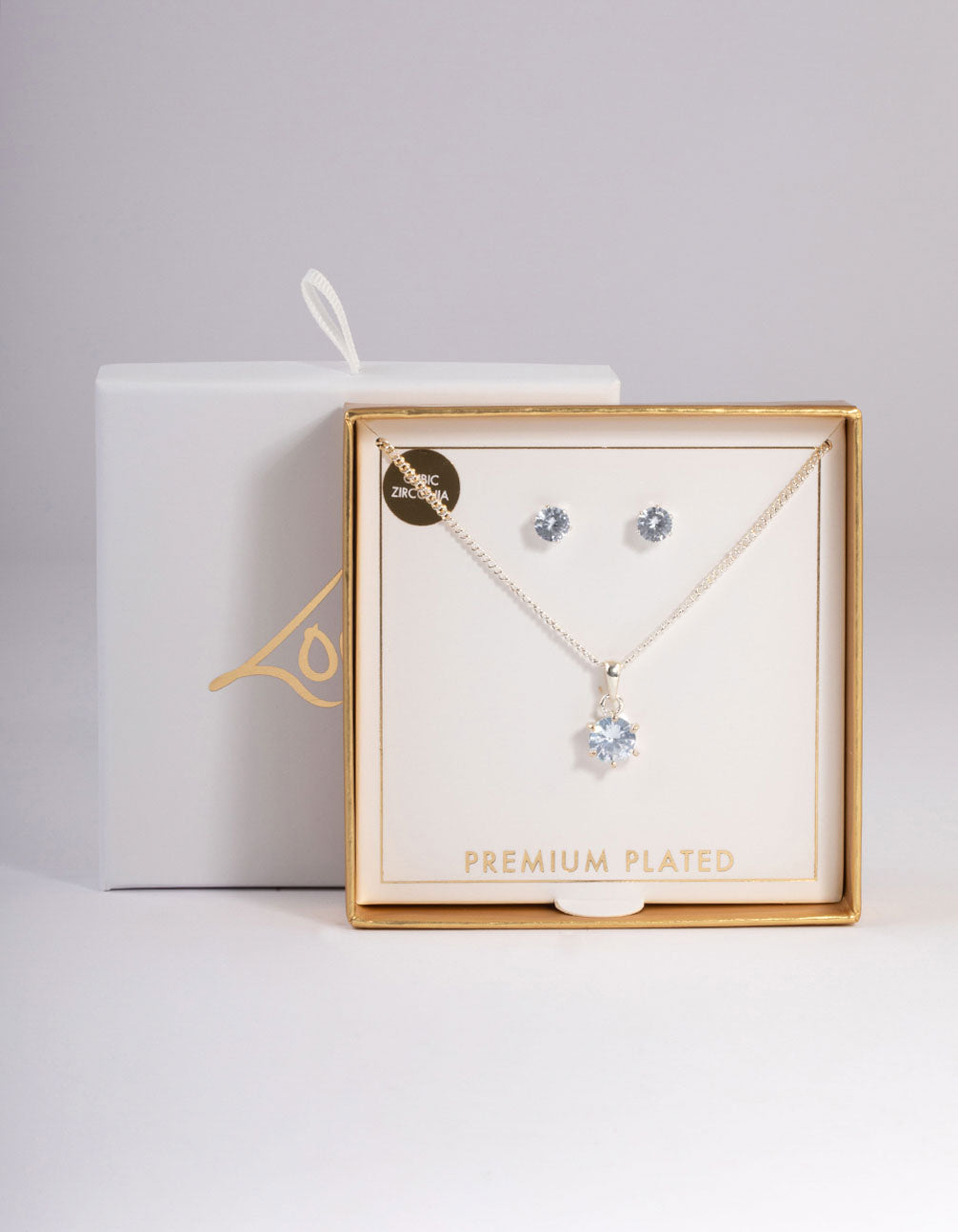 Silver Plated Cubic Zirconia Necklace & Stud Earrings Set