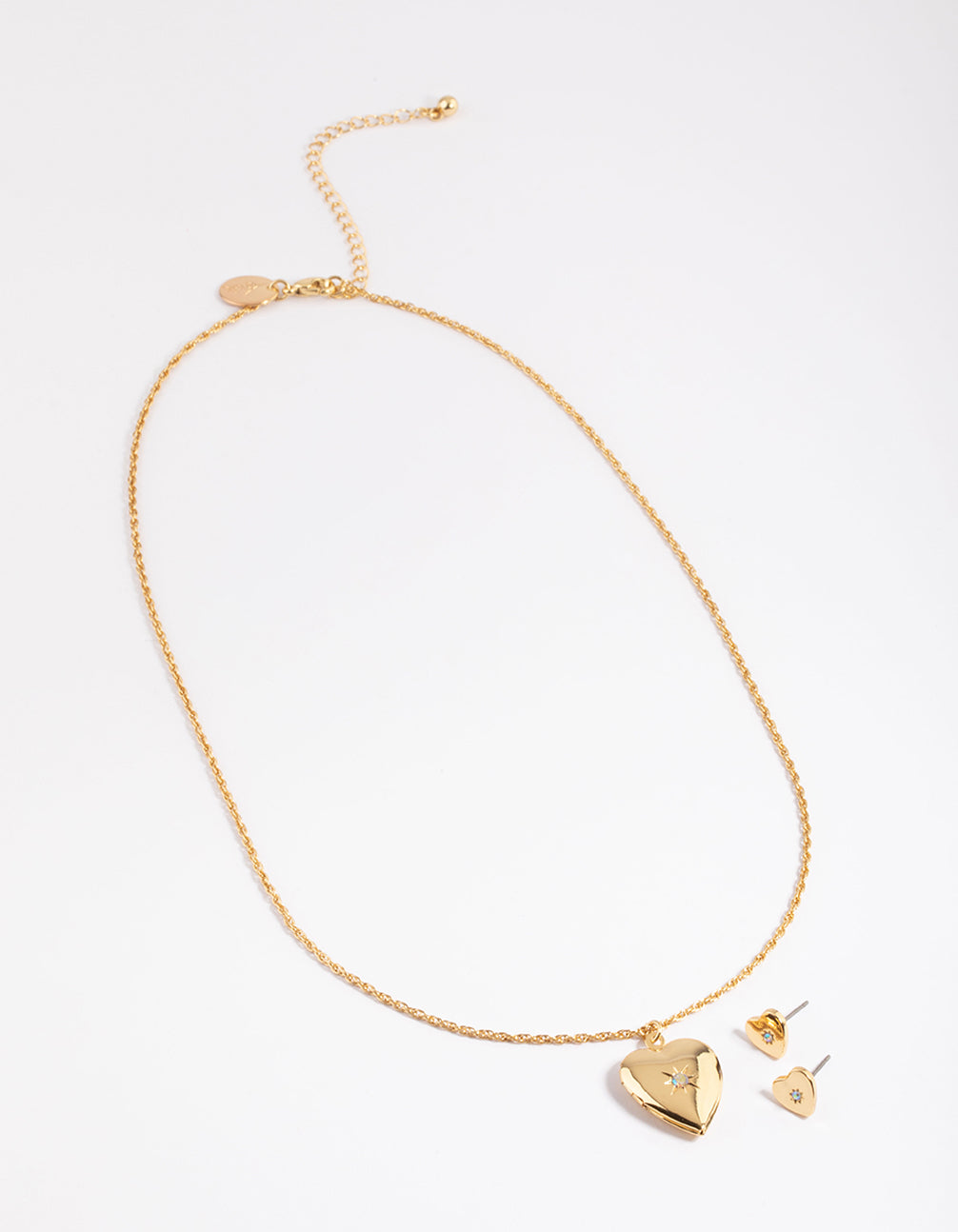 Gold Plated Heart Locket Necklace & Stud Earrings Set