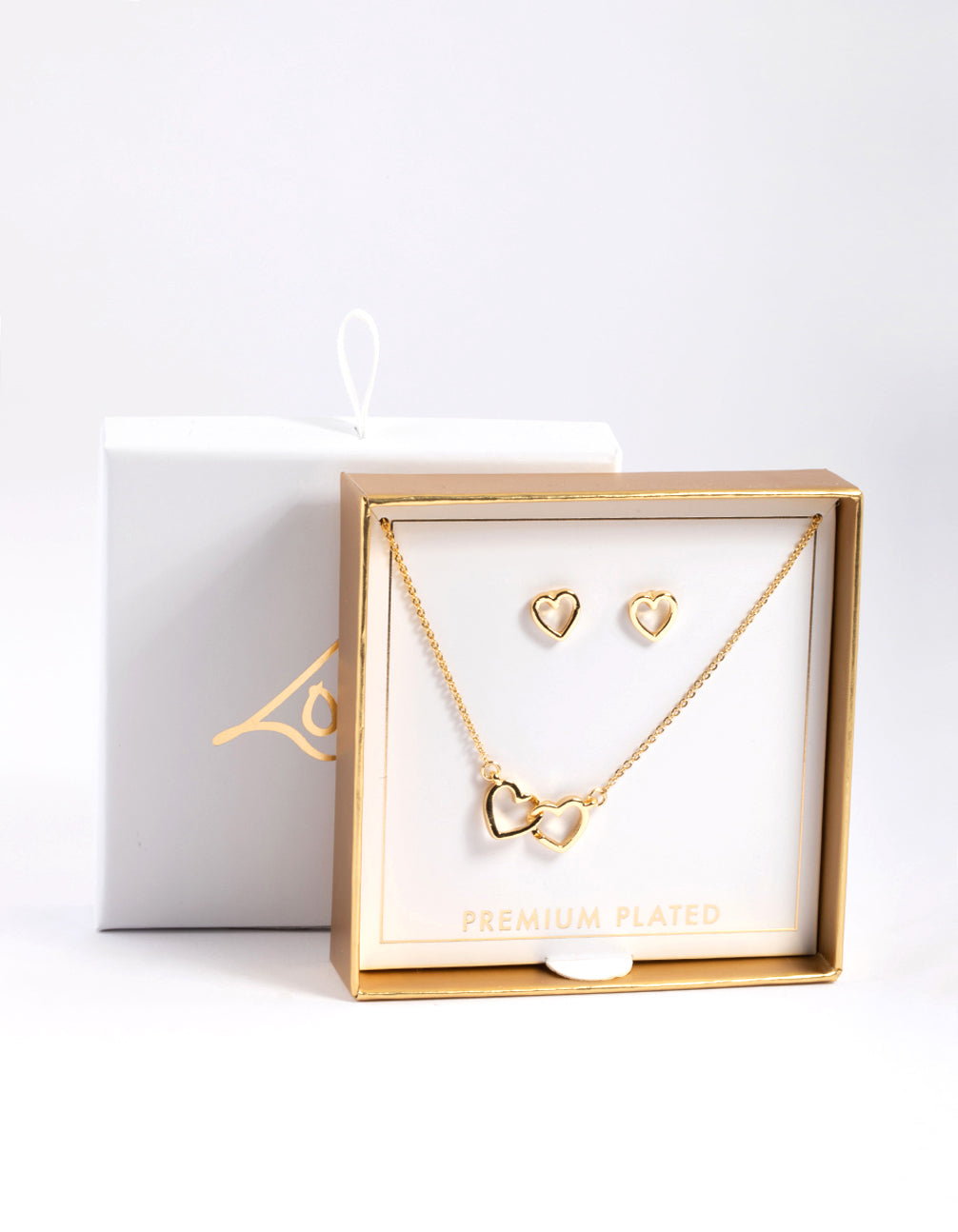 Gold Plated Linked Heart Necklace & Stud Earrings