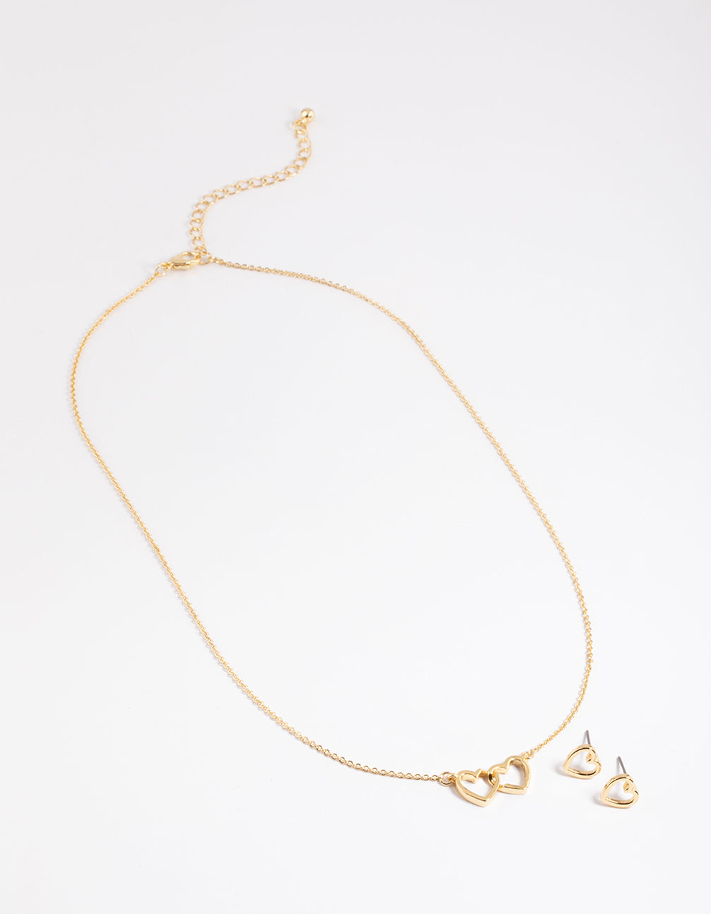 Gold Plated Linked Heart Necklace & Stud Earrings