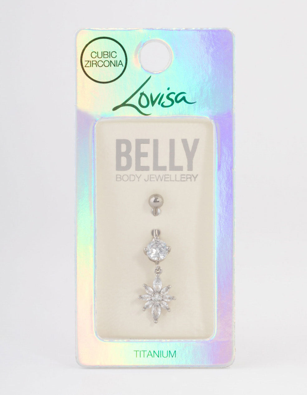 Titanium Cubic Zirconia Eight Petal Flower Belly Ring