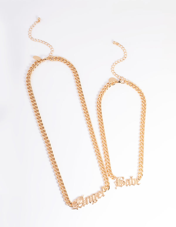 Gold Double Row Babe & Angel Necklace