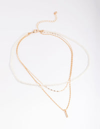 Gold Pearly Mix Chain 3 Row Necklace - link has visual effect only