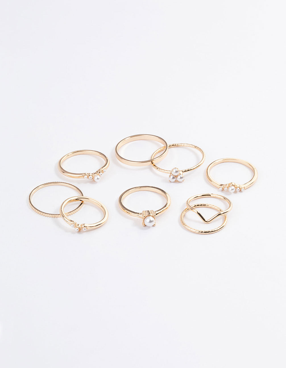 Gold Fine Faux Pearl Ring Pack
