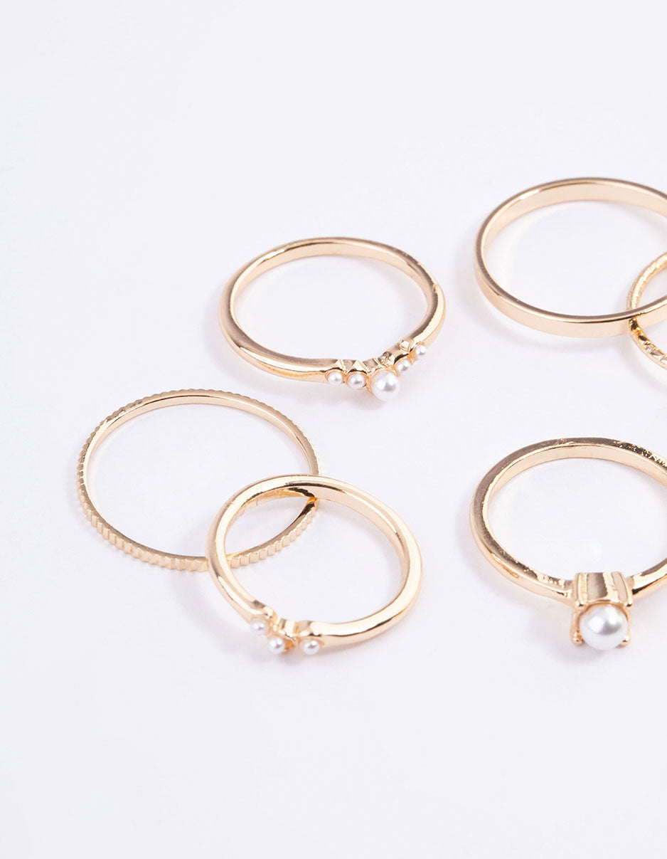 Gold Fine Faux Pearl Ring Pack
