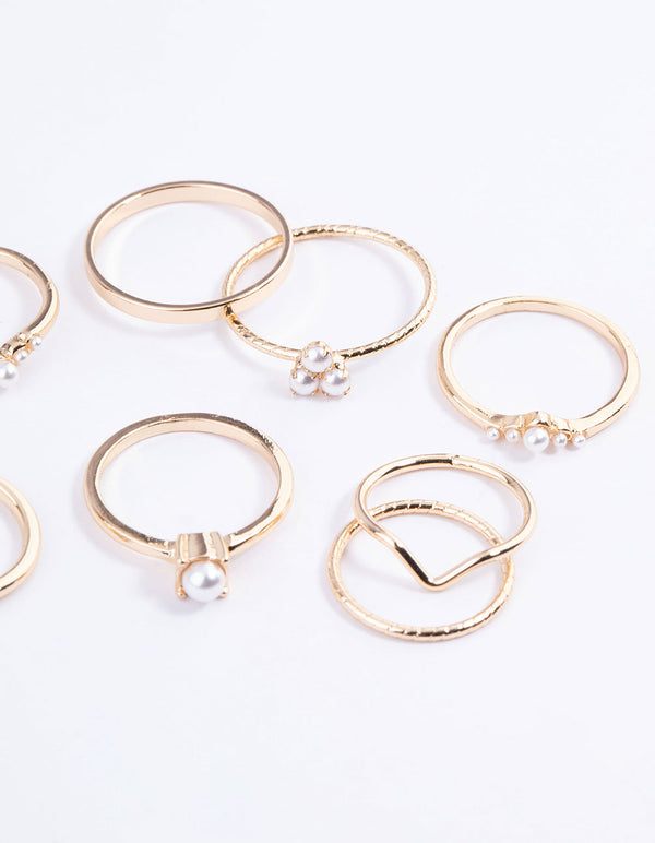 Gold Fine Faux Pearl Ring Pack
