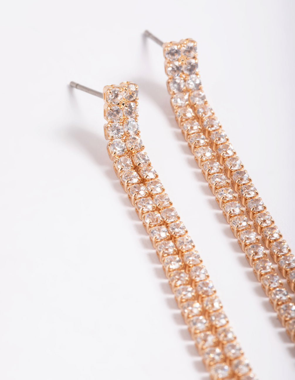 Cubic Zirconia Double Row Cupchain Drop Earrings