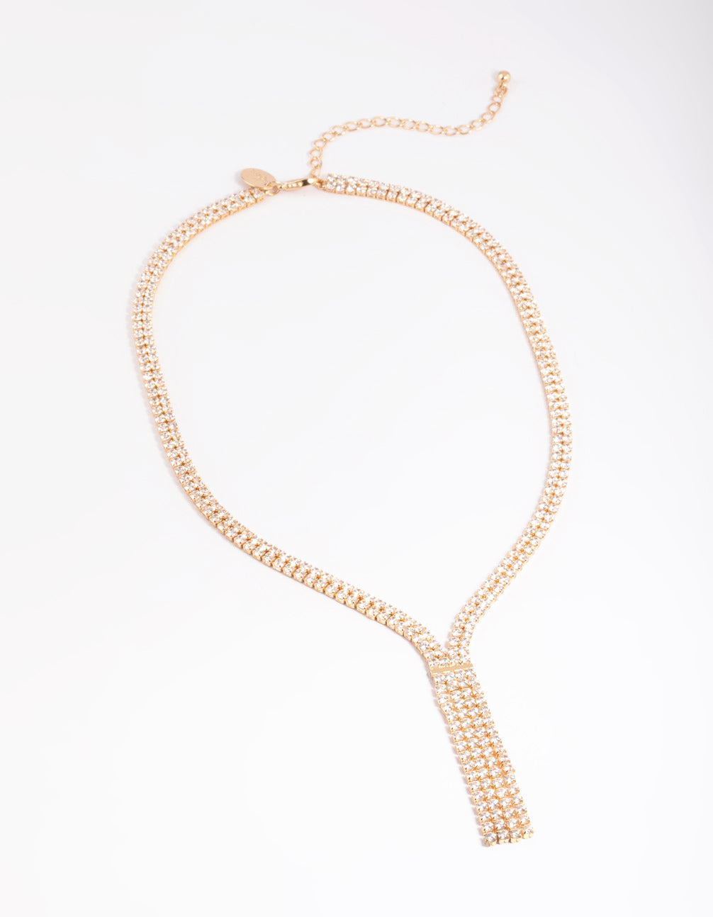 Gold Cubic Zirconia Fringe Y Necklace