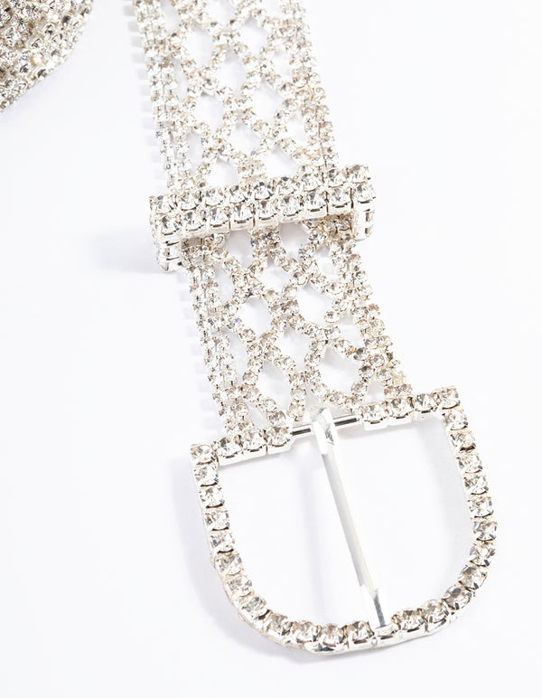 Silver Diamante Mesh Chain Belt