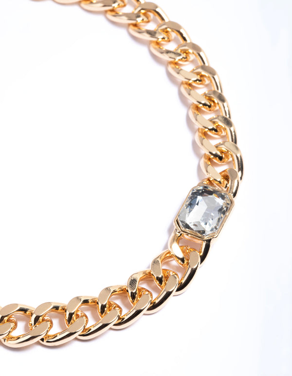 Gold Rectangle Diamante Stone Link Belt