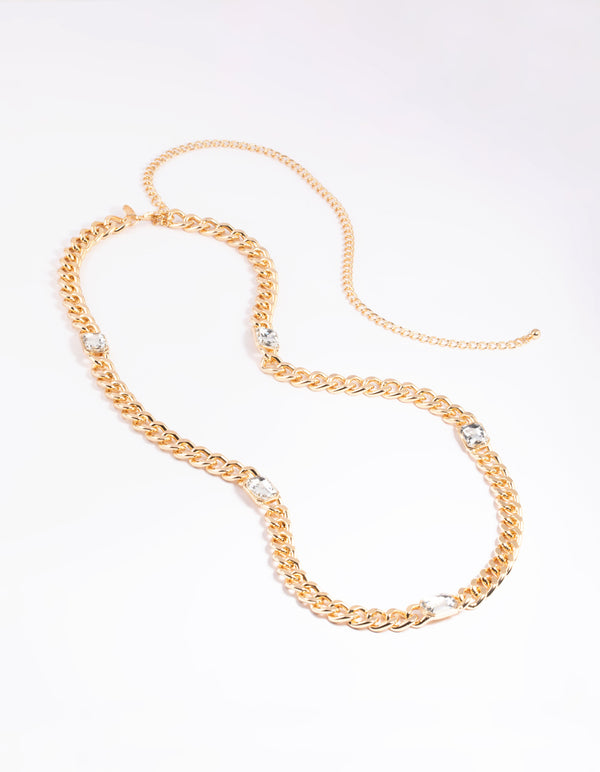 Gold Rectangle Diamante Stone Link Belt