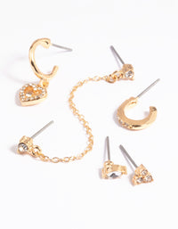 Gold Diamante Heart & Stack 6-Pack Earrings - link has visual effect only