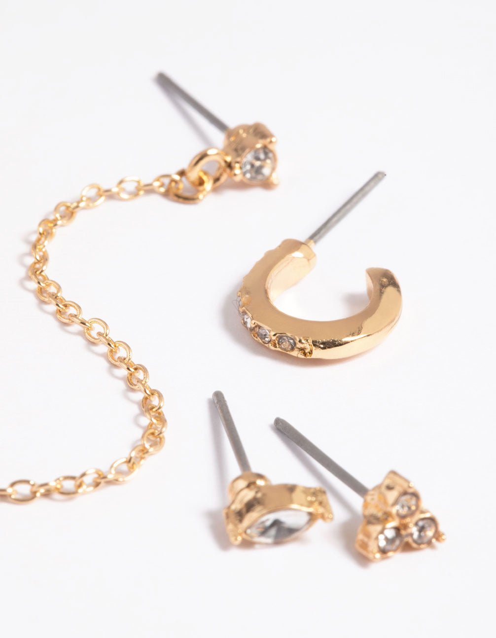 Gold Diamante Heart & Stack 6-Pack Earrings