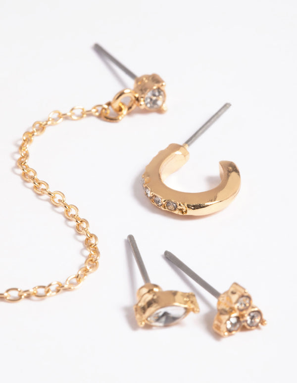 Gold Diamante Heart & Stack 6-Pack Earrings