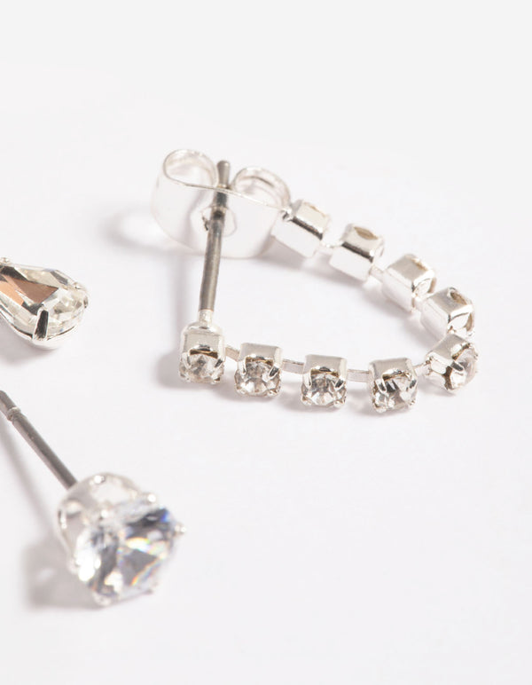 Silver Front & Back Stud Earrings 6-Pack