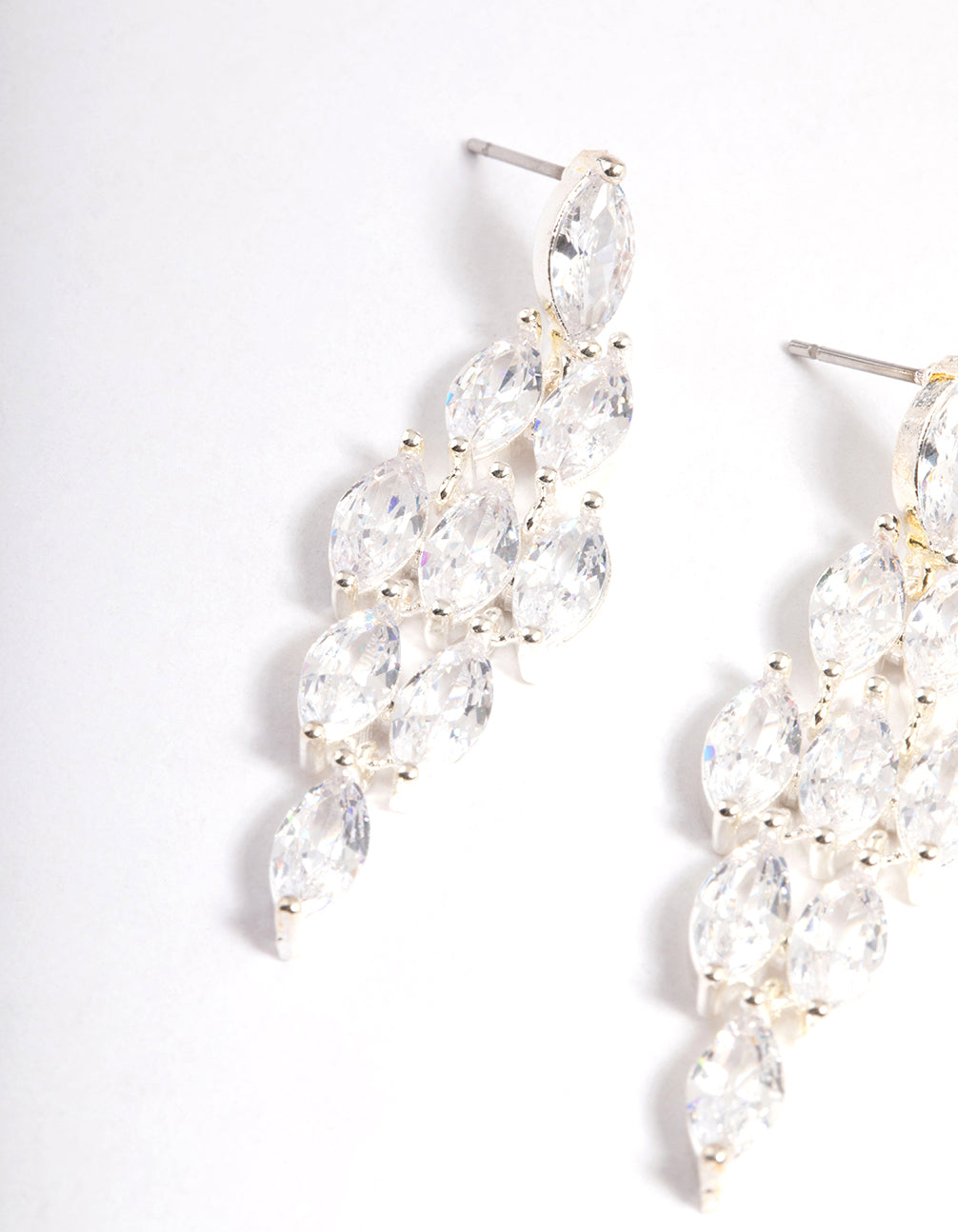 Silver Diamond Simulant Oval Waterfall Drop Earrings