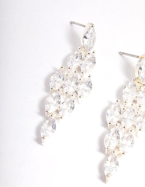 Silver Diamond Simulant Oval Waterfall Drop Earrings