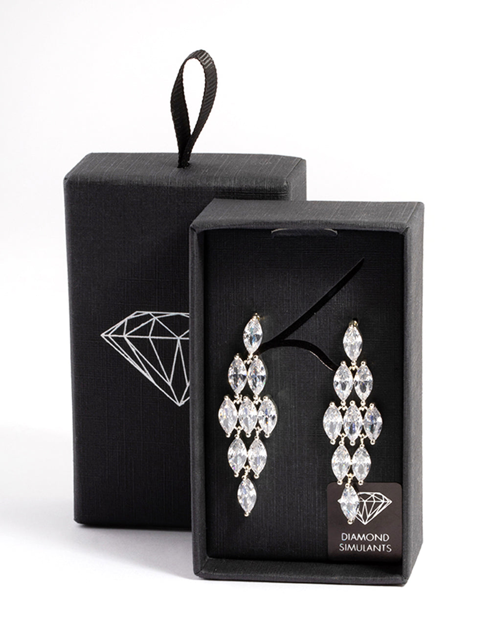 Silver Diamond Simulant Oval Waterfall Drop Earrings