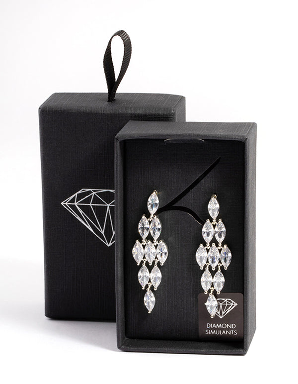 Silver Diamond Simulant Oval Waterfall Drop Earrings