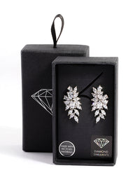 Silver Diamond Simulant Floral Drop Earrings - link has visual effect only