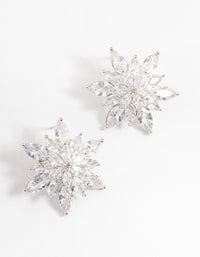 Silver Diamond Simulant Large Flower Stud Earrings - link has visual effect only